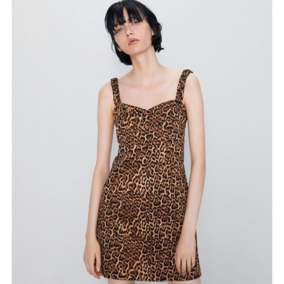 Zara Bodycon Cheetah Leopard Animal Print Mini Dress Sz S - Picture 1 of 7